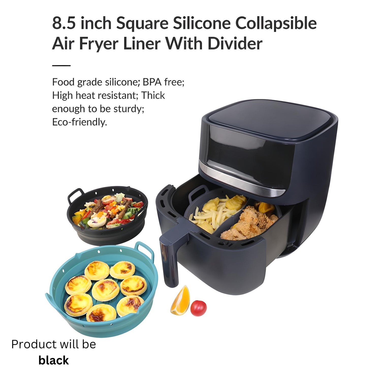 Collapsible Round Silicone Air Fryer Liner with Removable Divider