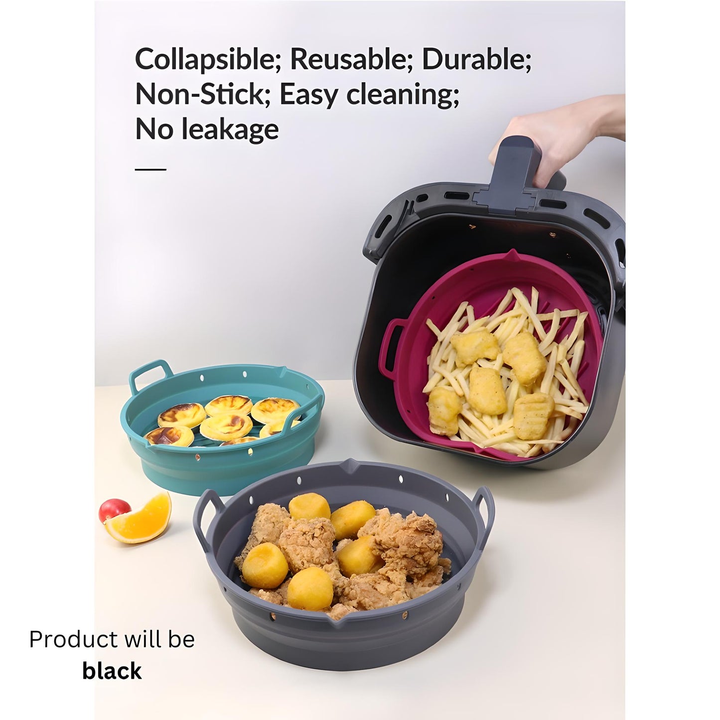 Collapsible Round Silicone Air Fryer Liner with Removable Divider