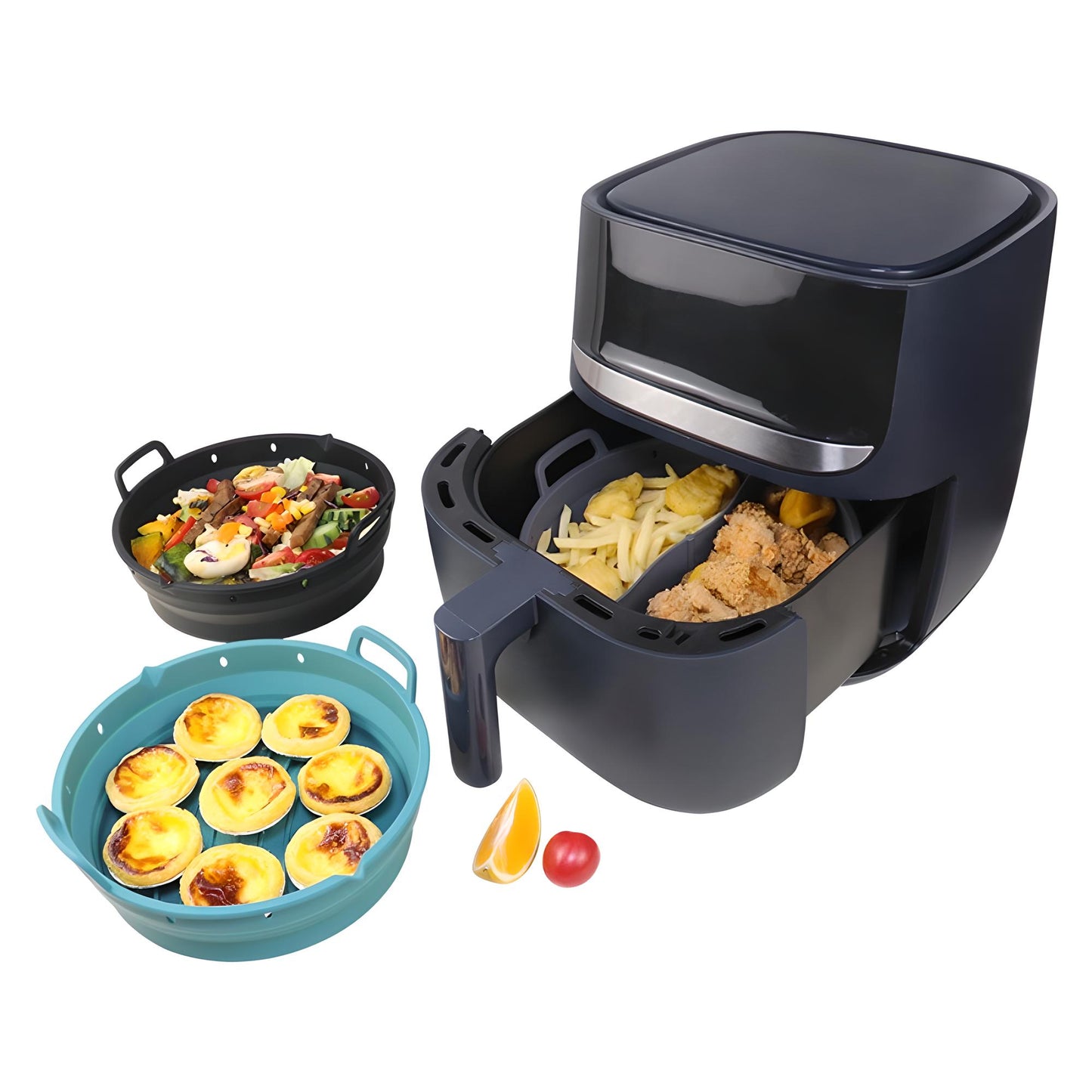 Collapsible Round Silicone Air Fryer Liner with Removable Divider