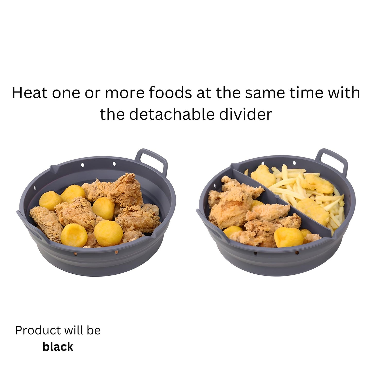 Collapsible Round Silicone Air Fryer Liner with Removable Divider