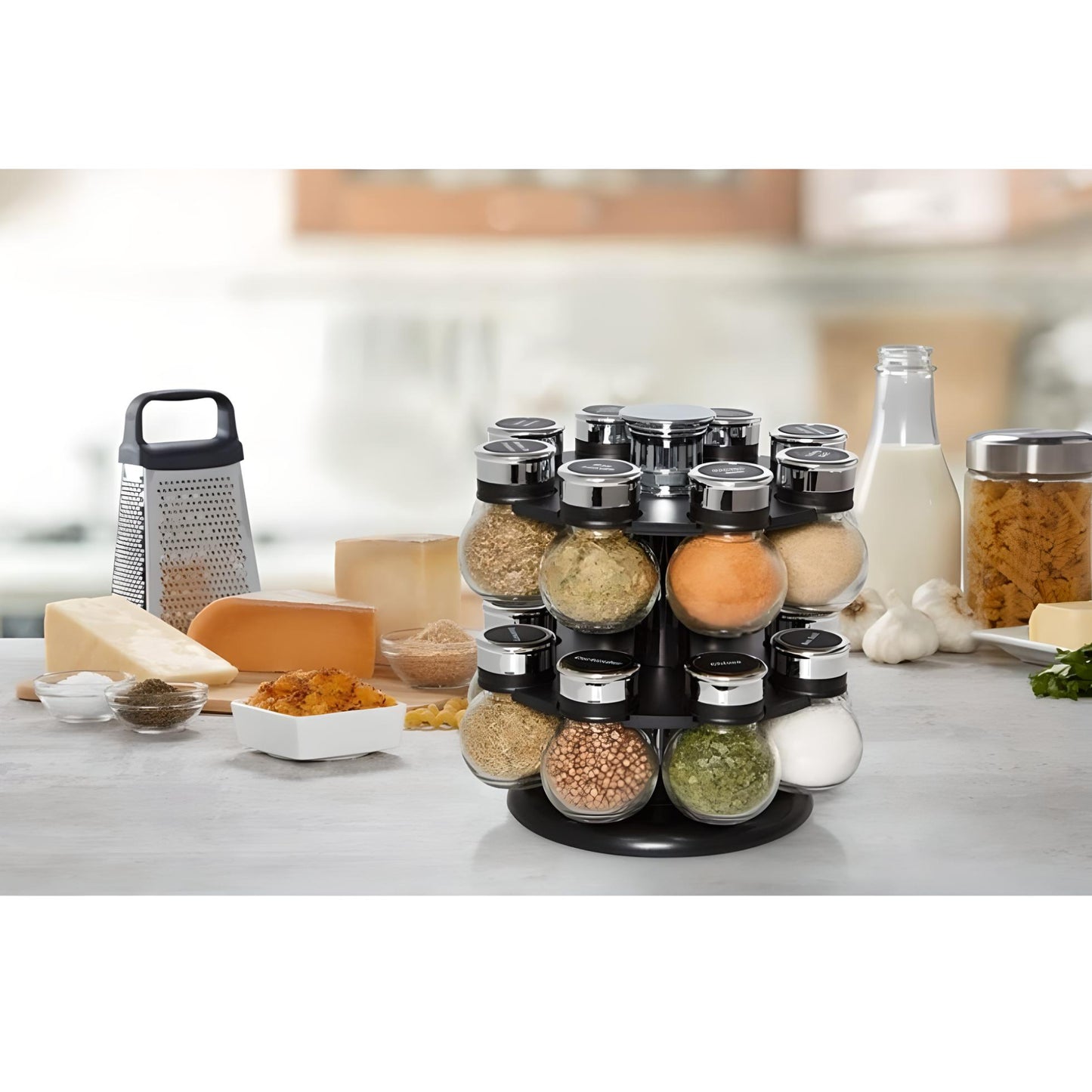 Revolving Spice Rack with 16 Glass Jars