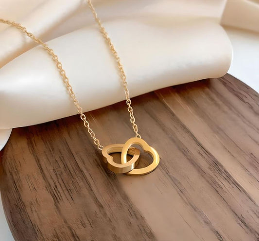Interlinked Hearts Stainless Steel & Gold PVD Necklace