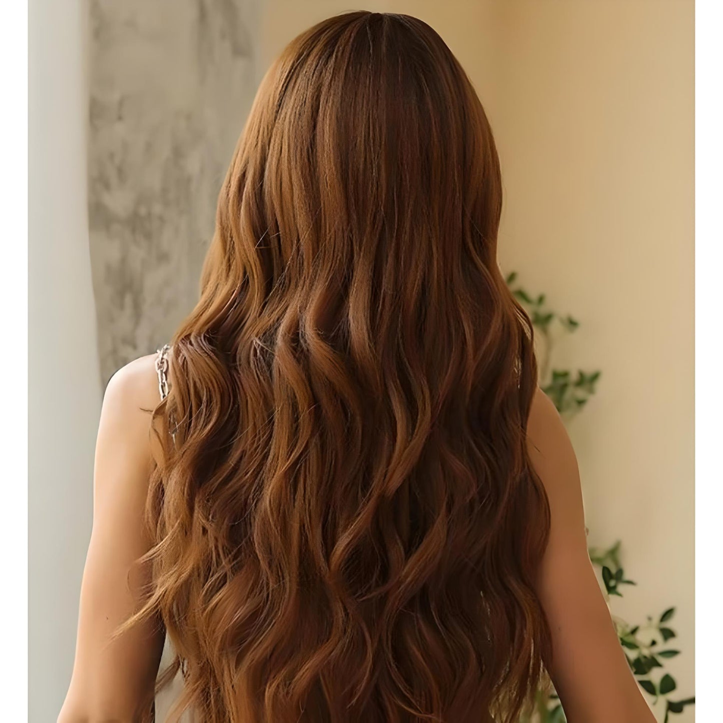 Chic 22-Inch Brown Synthetic Wavy Wig with Fringe