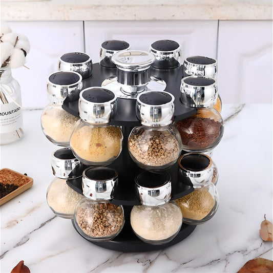 Revolving Spice Rack with 16 Glass Jars